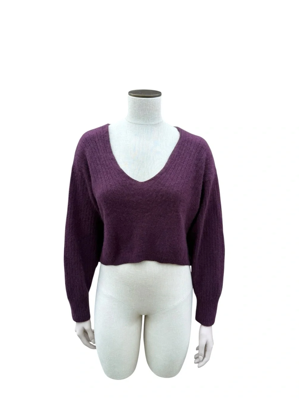 Free People Plum V-Neck Cropped Sweater